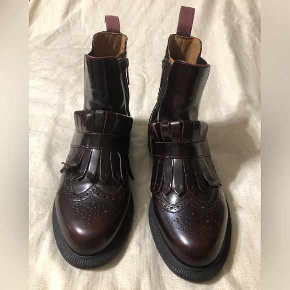 Dr. Martens Burgundy/Cherry Tina Fringe Ankle Boots - Picture 1 of 9